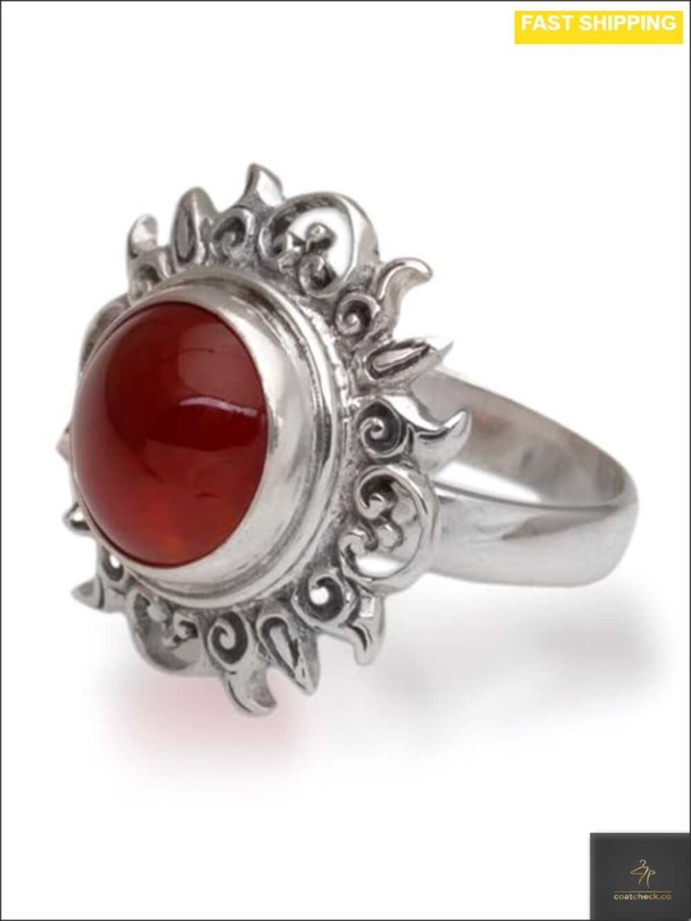Handmade Artisan Carnelian Cocktail Ring Sun Sterling Silver Size 7